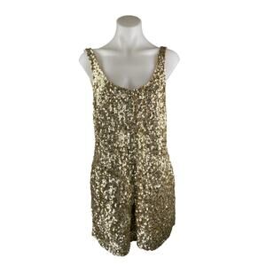 French Connection Gold Sequin Embellished Sleeveless Zip Tank Jumpsuit Romper XS